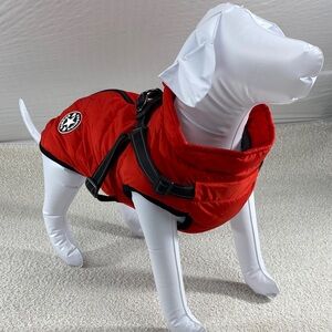 Red Quilted Dog Puffer Jacket with Harness - Fashion Sports dog wear 3xl